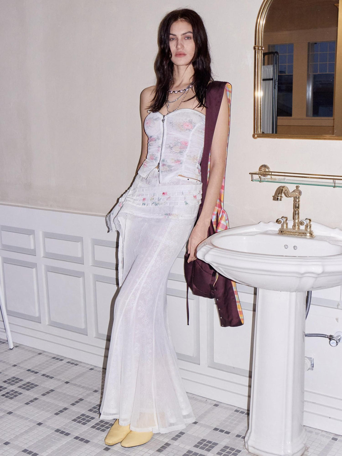 2th Desire High Waist Lyocell Cotton Patchwork Fishtail Tie Waist Women Maxi Skirts