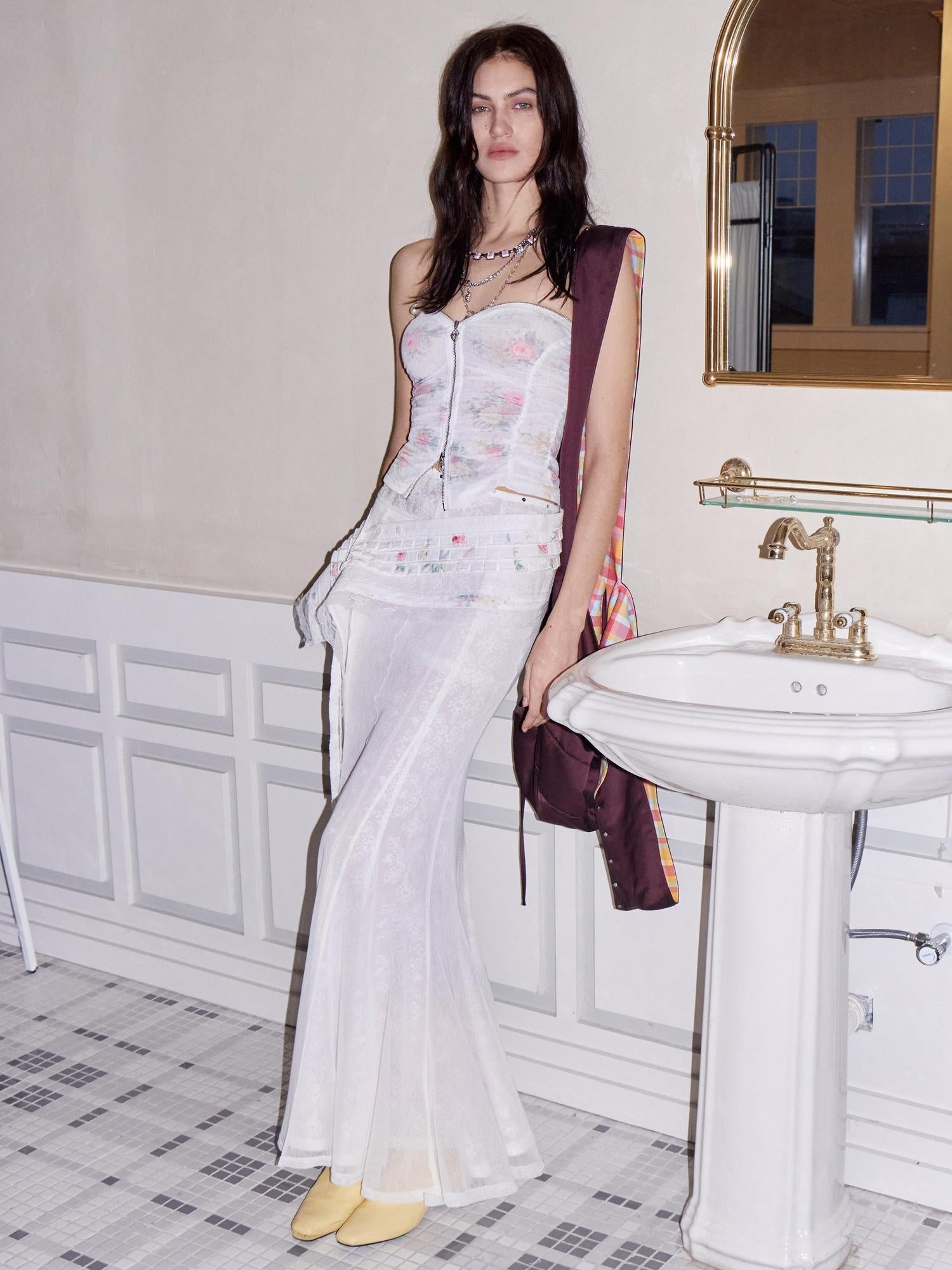 2th Desire High Waist Lyocell Cotton Patchwork Fishtail Tie Waist Women Maxi Skirts