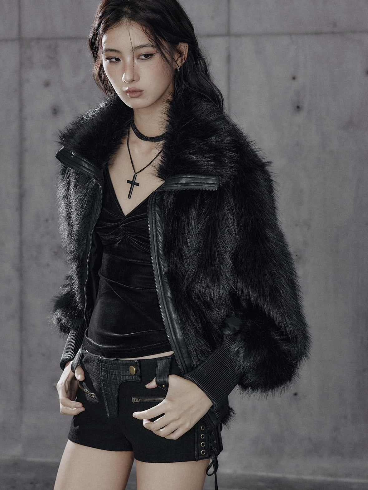 Low pixel Warm Thick Black Sexy Slim Fit Spandex Zipper Lapel Women Cropped Jackets