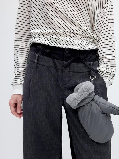 RUN TO THE FUTURE Double Waist Low Rise Pocketed Zipper Fly Women Black Gray Straight Pants