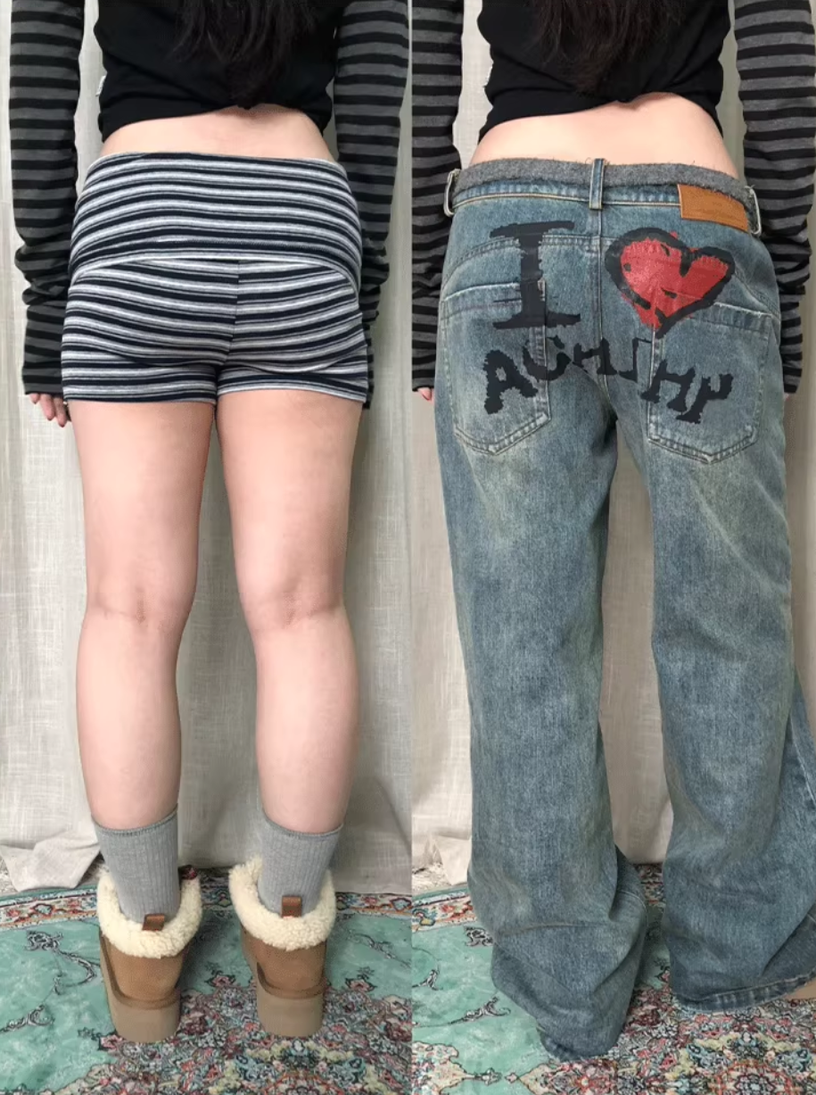 Plus Size High-Rise Jeans - Vintage Heart Print