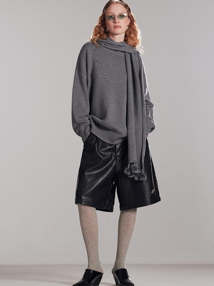 RUN TO THE FUTURE Thermal Commuter Loose Unisex Wool Cashmere Crewneck Gray Sweaters