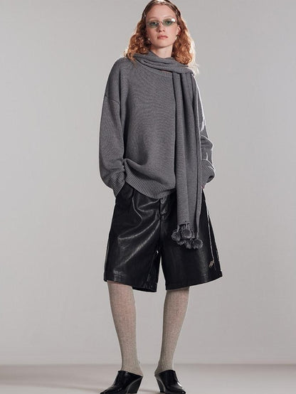 RUN TO THE FUTURE Thermal Commuter Loose Unisex Wool Cashmere Crewneck Gray Sweaters