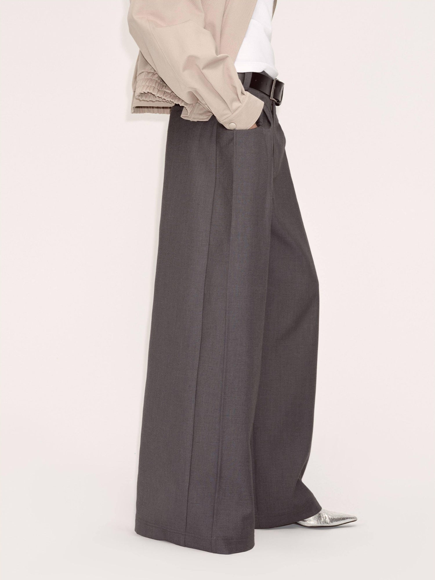 RUN TO THE FUTURE Minimalist Original Low Waist Women High Gray Poly Viscose Wide-Leg Pants