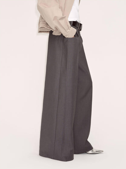 RUN TO THE FUTURE Minimalist Original Low Waist Women High Gray Poly Viscose Wide-Leg Pants
