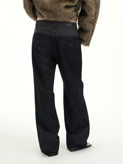 RUN TO THE FUTURE Casual Patchwork Low Waist Loose Women Black Cotton Wide-Leg Jeans
