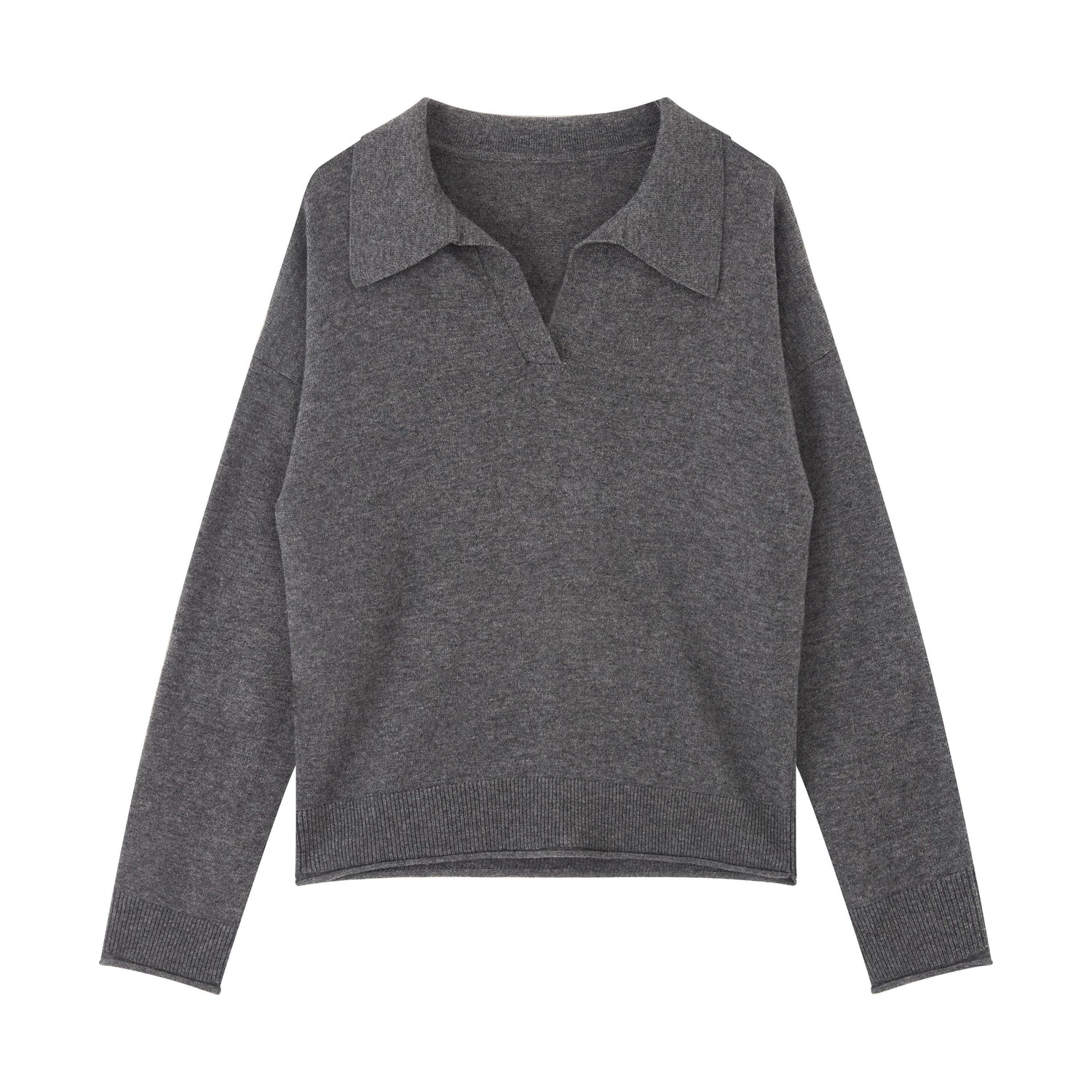RUN_TO_THE_FUTURE_Acrylic_Loose_Fit_Polo_Collar_Office_Commuter_Grey_Pullover_Long_Sleeve_T-Shirts_MISSTT