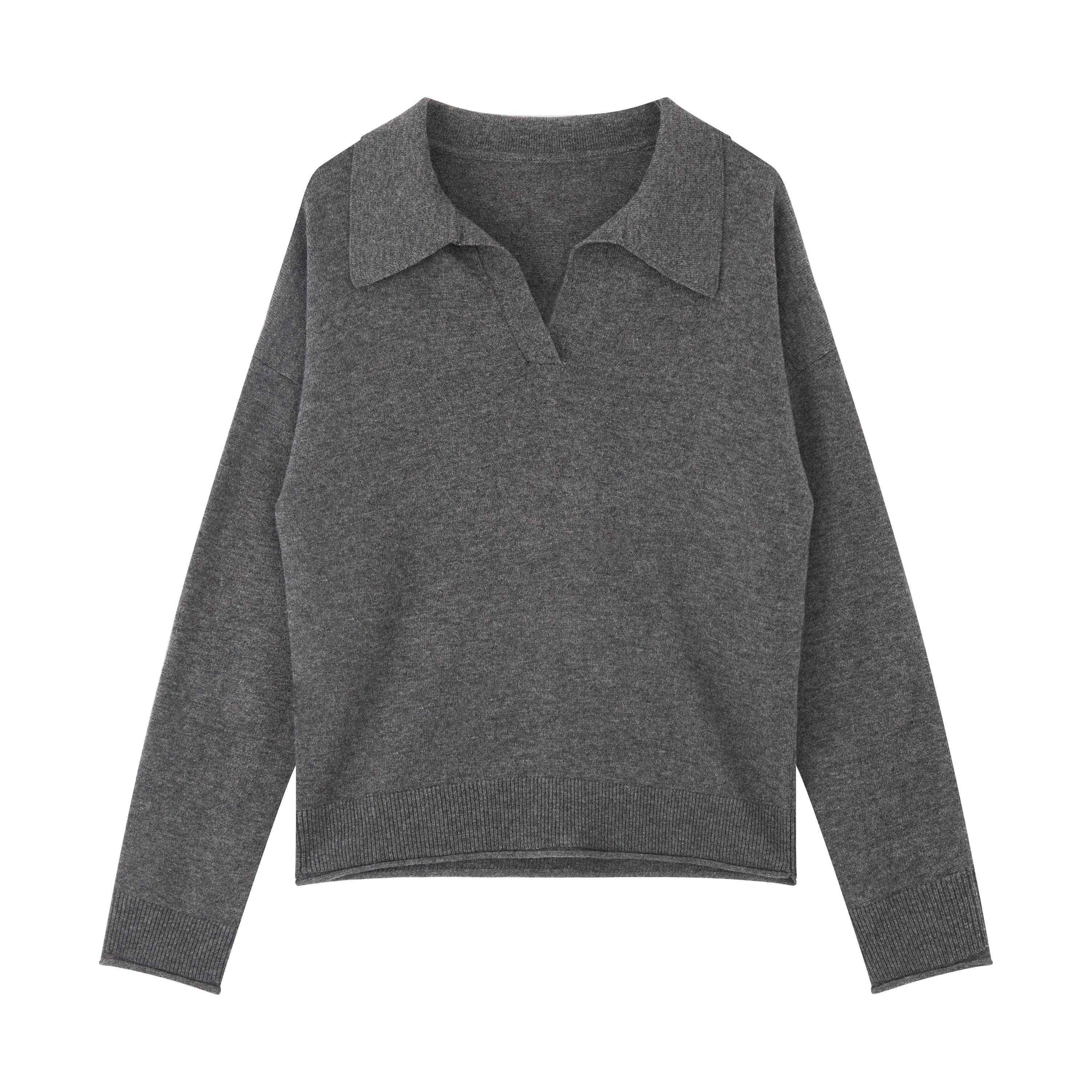 RUN_TO_THE_FUTURE_Acrylic_Loose_Fit_Polo_Collar_Office_Commuter_Grey_Pullover_Long_Sleeve_T-Shirts_MISSTT