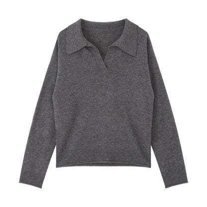 RUN_TO_THE_FUTURE_Acrylic_Loose_Fit_Polo_Collar_Office_Commuter_Grey_Pullover_Long_Sleeve_T-Shirts_MISSTT