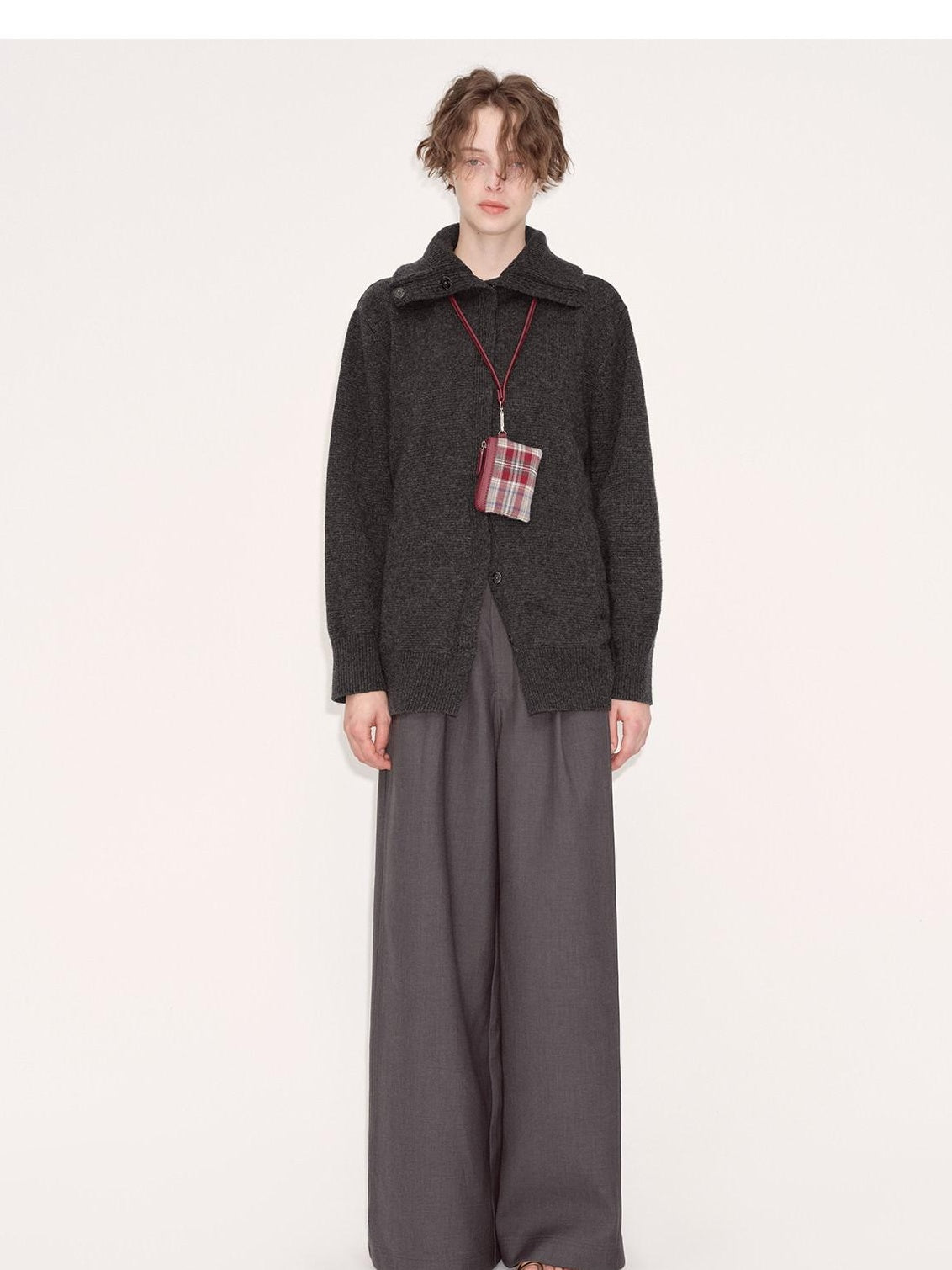 RUN TO THE FUTURE Cozy High Collar Loose Single Button Office Women Paris Grey Cardigan Overcoats