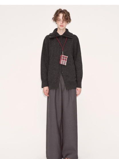 RUN TO THE FUTURE Cozy High Collar Loose Single Button Office Women Paris Grey Cardigan Overcoats