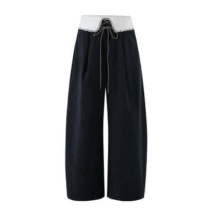 7Shiftin Soft Lyocell Cotton Relaxed Straight Drawstring Pockets Women Blue Sweatpants