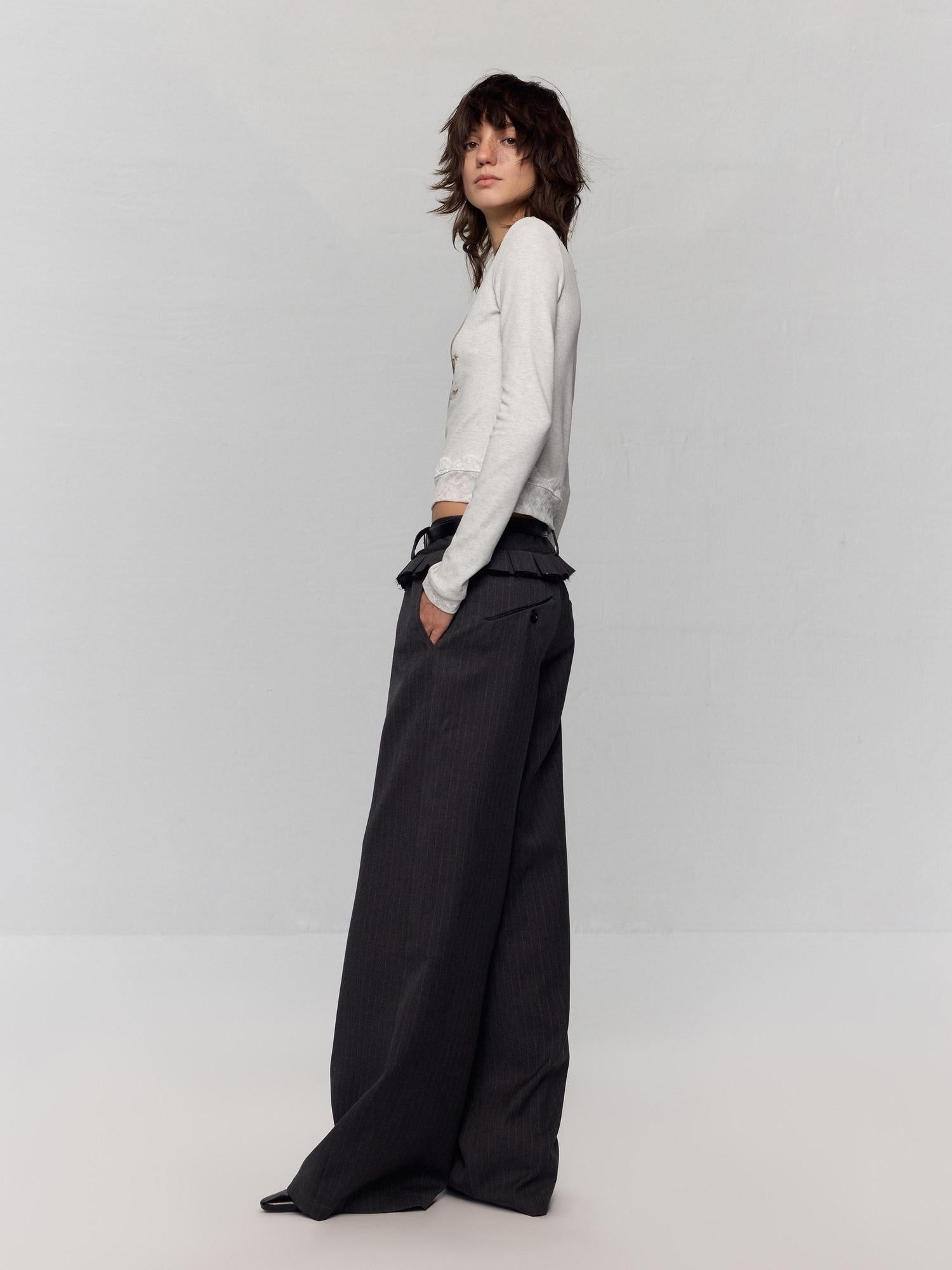RUN TO THE FUTURE Original Low Waist Zip Fly Pocket Gray Womens Viscose Stretch Straight Pants