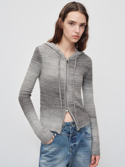 RUN TO THE FUTURE Thermal Cozy Hooded Zip Straight Fit Casual Women Knitwear Cardigans