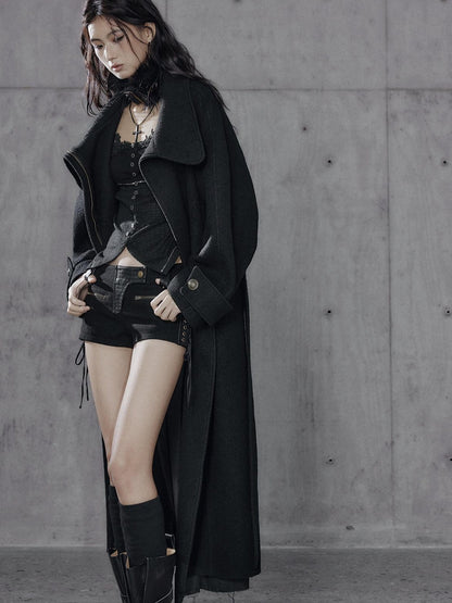 Low pixel Slim Fit Gothic V-neck Paneled Knit Black Womens Everyday Long Sleeve Crop Tops