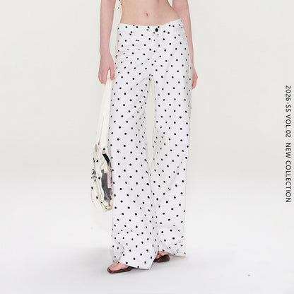The NeverMore White Polka Dot V Waist Loose Fit Button Fly Women Denim Straight Leg Jeans