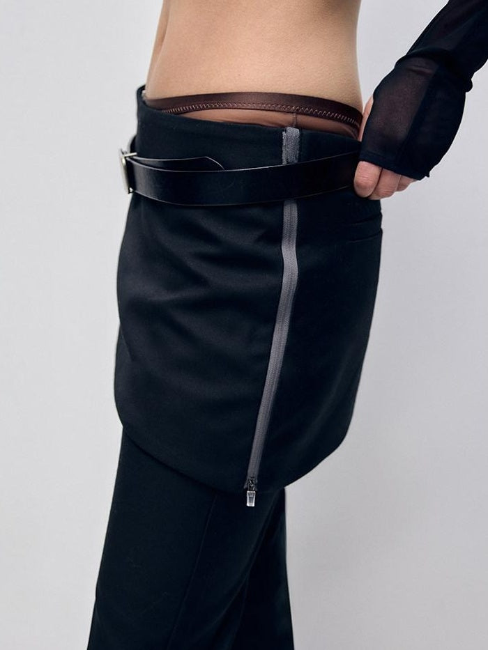 RUN TO THE FUTURE Low Waist Zip Slim Minimal Microflare Women Classic Black Flare Pants