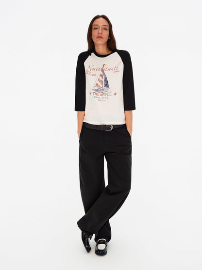 Northbutsouth Sail Distressed Print Logo Contrast Raglan Women&