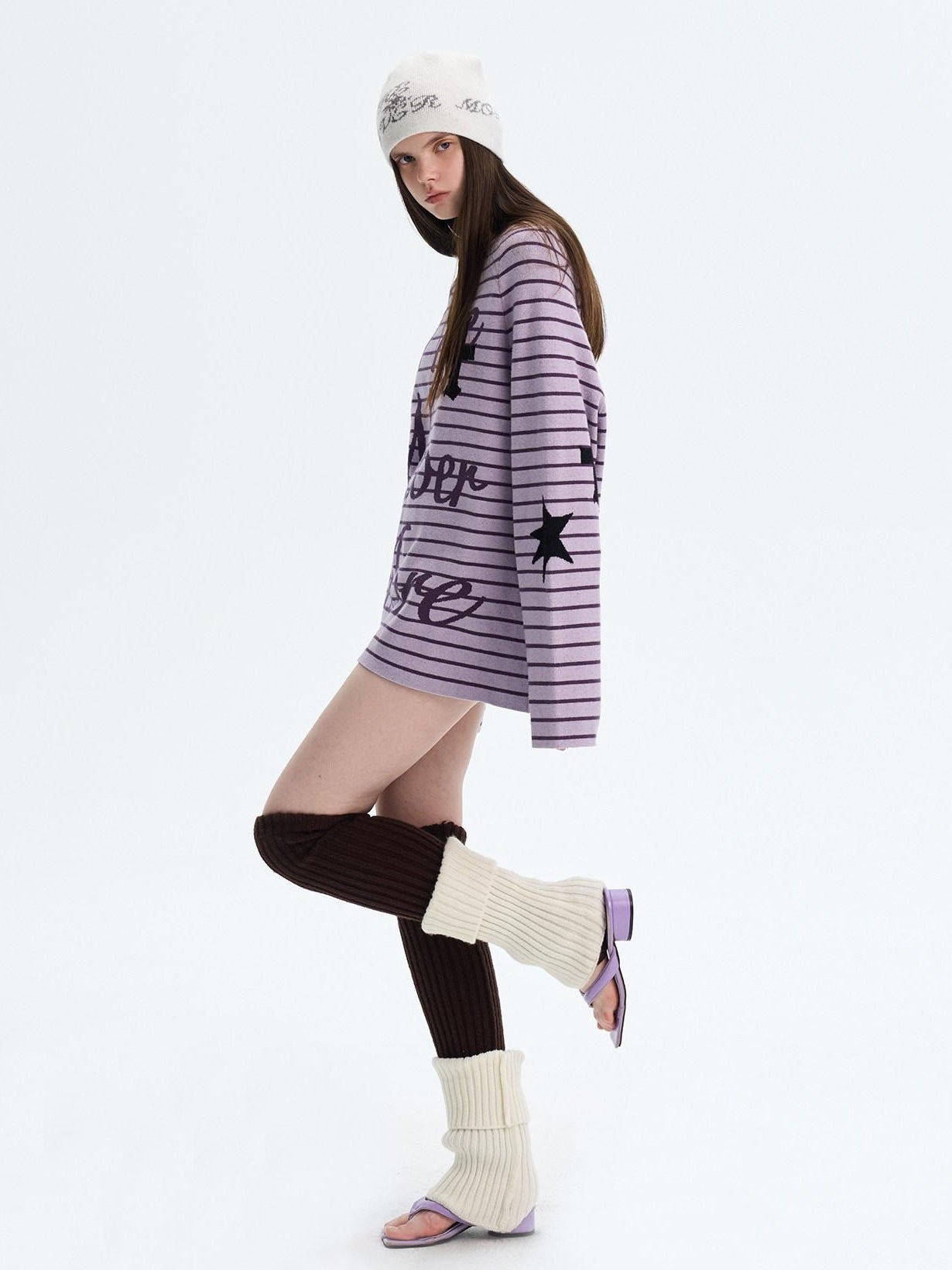 The NeverMore Sexy Colorblock Oversized Crewneck Short Striped Button Pullover Women Sweaters