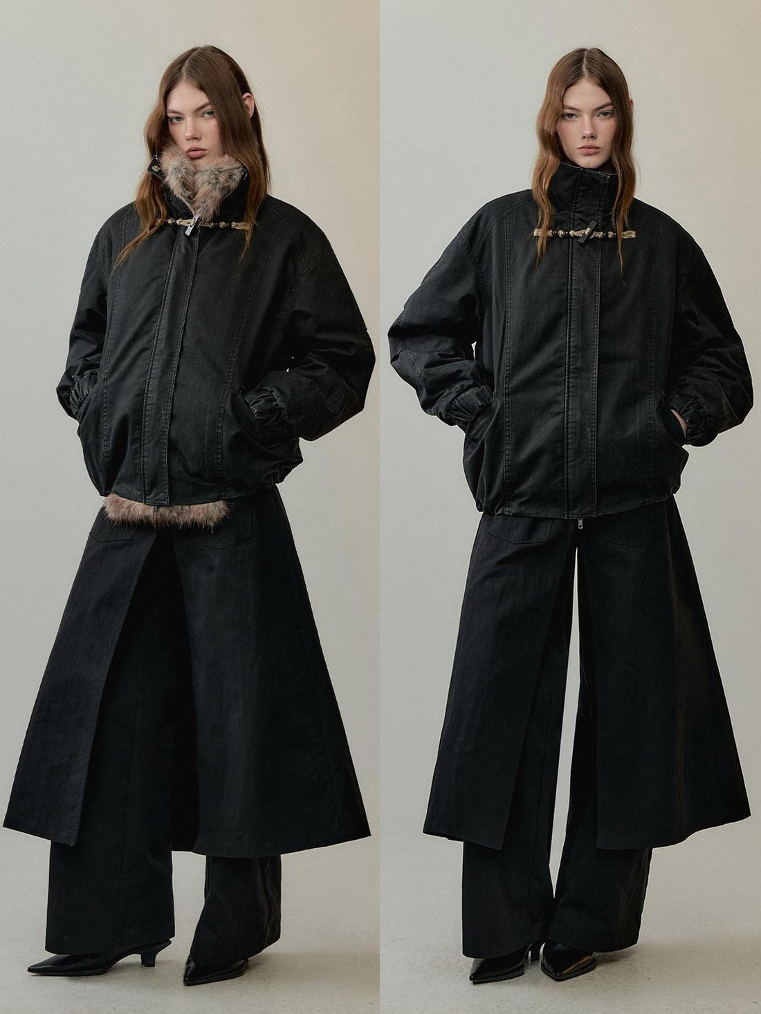 AnnoMundi Thick Warm Polyester Minimalist Commuter Straight Fit Black Puffer Jackets