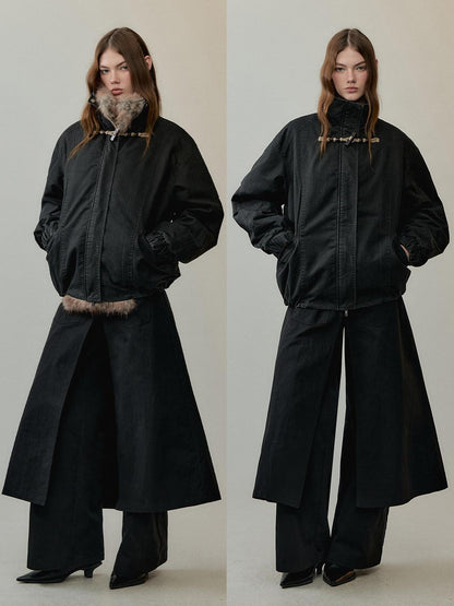 AnnoMundi Thick Warm Polyester Minimalist Commuter Straight Fit Black Puffer Jackets
