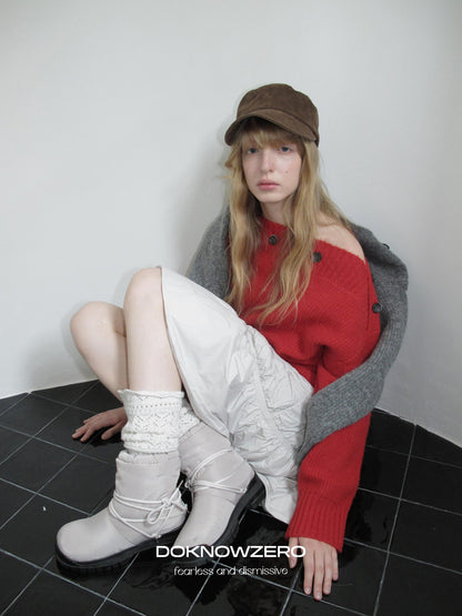 DKZ OFFICIAL Relaxed Button One Shoulder Women&