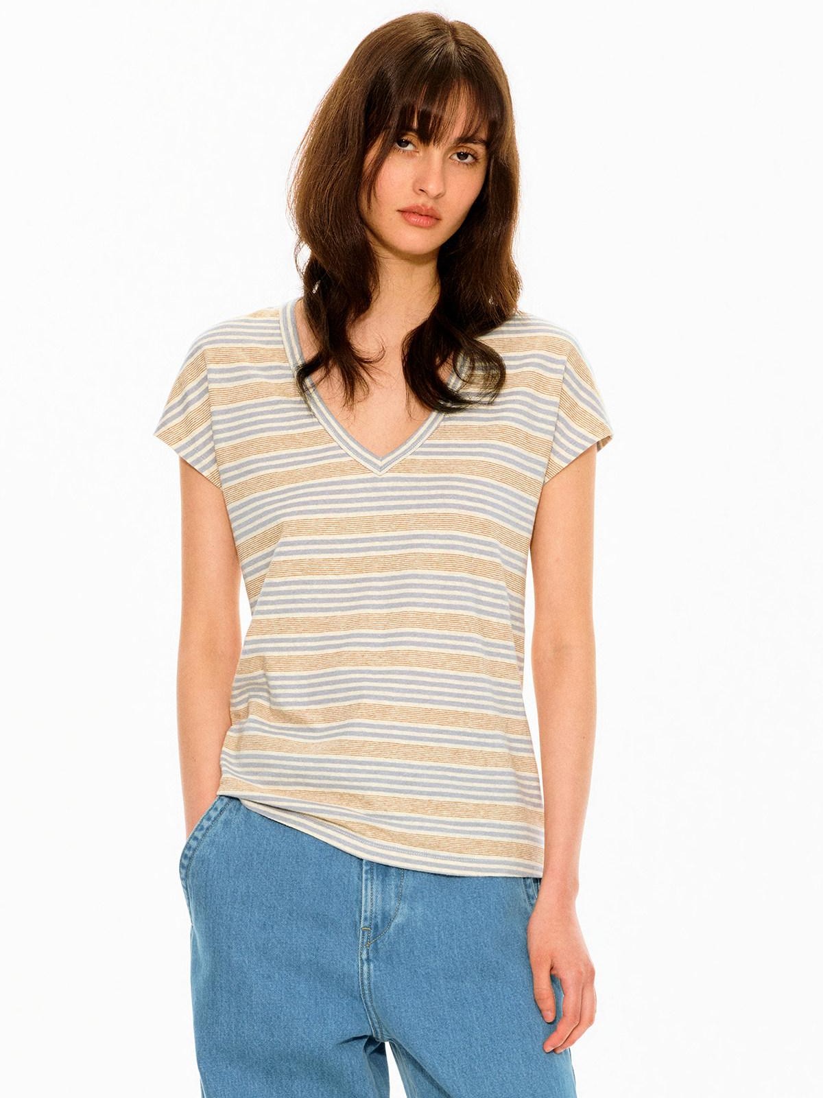 Northbutsouth Colorful Striped V-neck Frayed Edge Women&