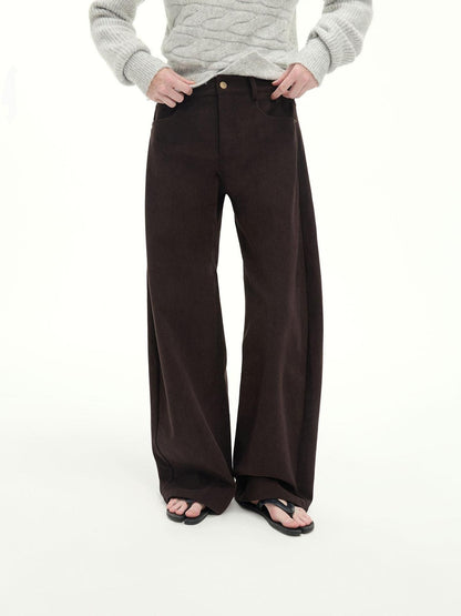 RUN TO THE FUTURE Casual Mid Low Waist Zip Fly Polyester Women Deep Brown Wide-Leg Pants