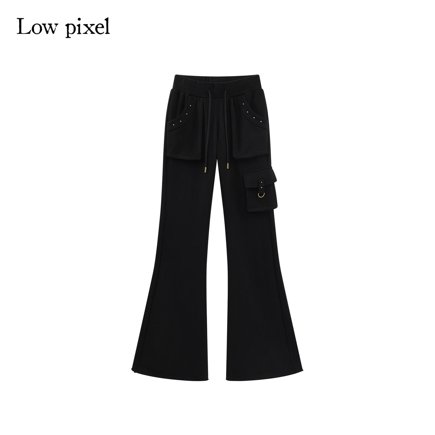 Low pixel Studded Slim Fit Zip Front Stand Collar Thick Cotton Black Top &amp; Pants Sets