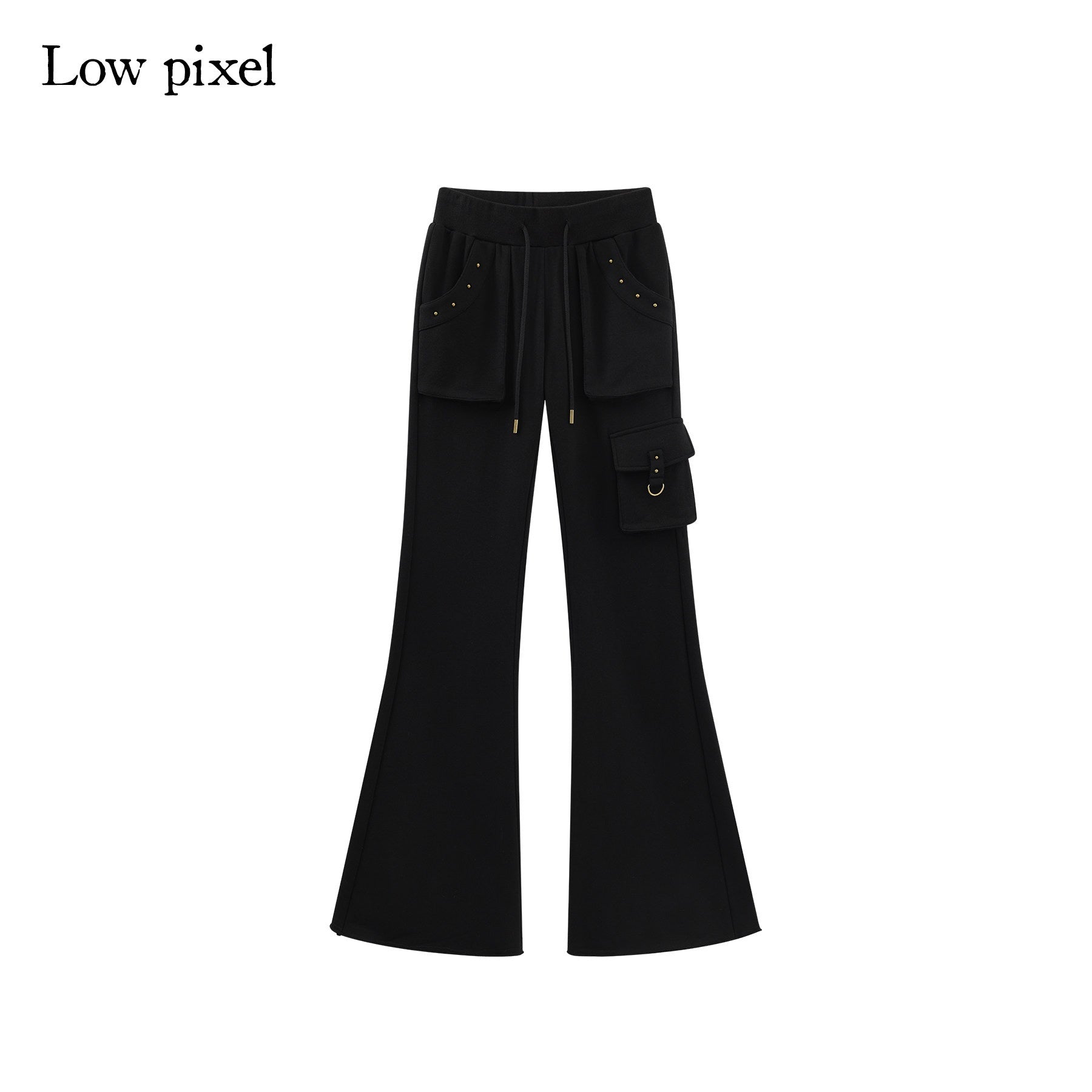Low pixel Studded Slim Fit Zip Front Stand Collar Thick Cotton Black Top &amp; Pants Sets