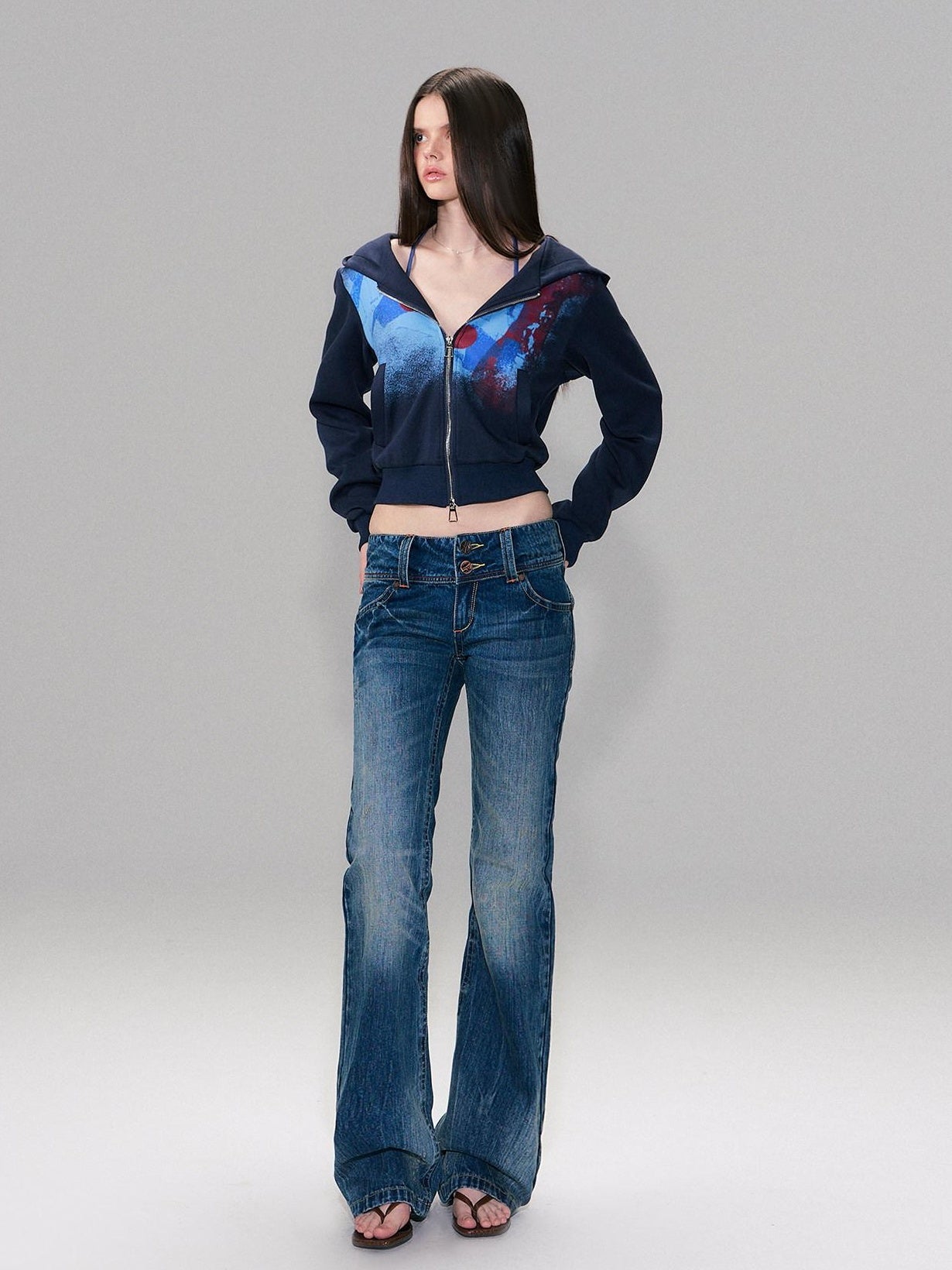 The NeverMore Slight Stretch Low Rise Slim Cotton Casual Women Deep Blue Straight Leg Jeans