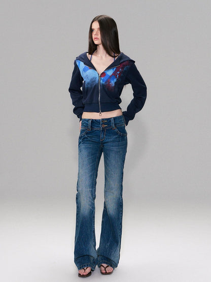 The NeverMore Slight Stretch Low Rise Slim Cotton Casual Women Deep Blue Straight Leg Jeans