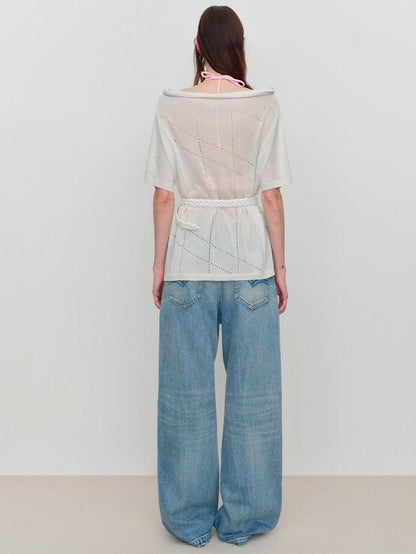 RUN TO THE FUTURE Durable Distressed Low Rise Loose Fit Casual Light Blue Denim Wide-Leg Jeans
