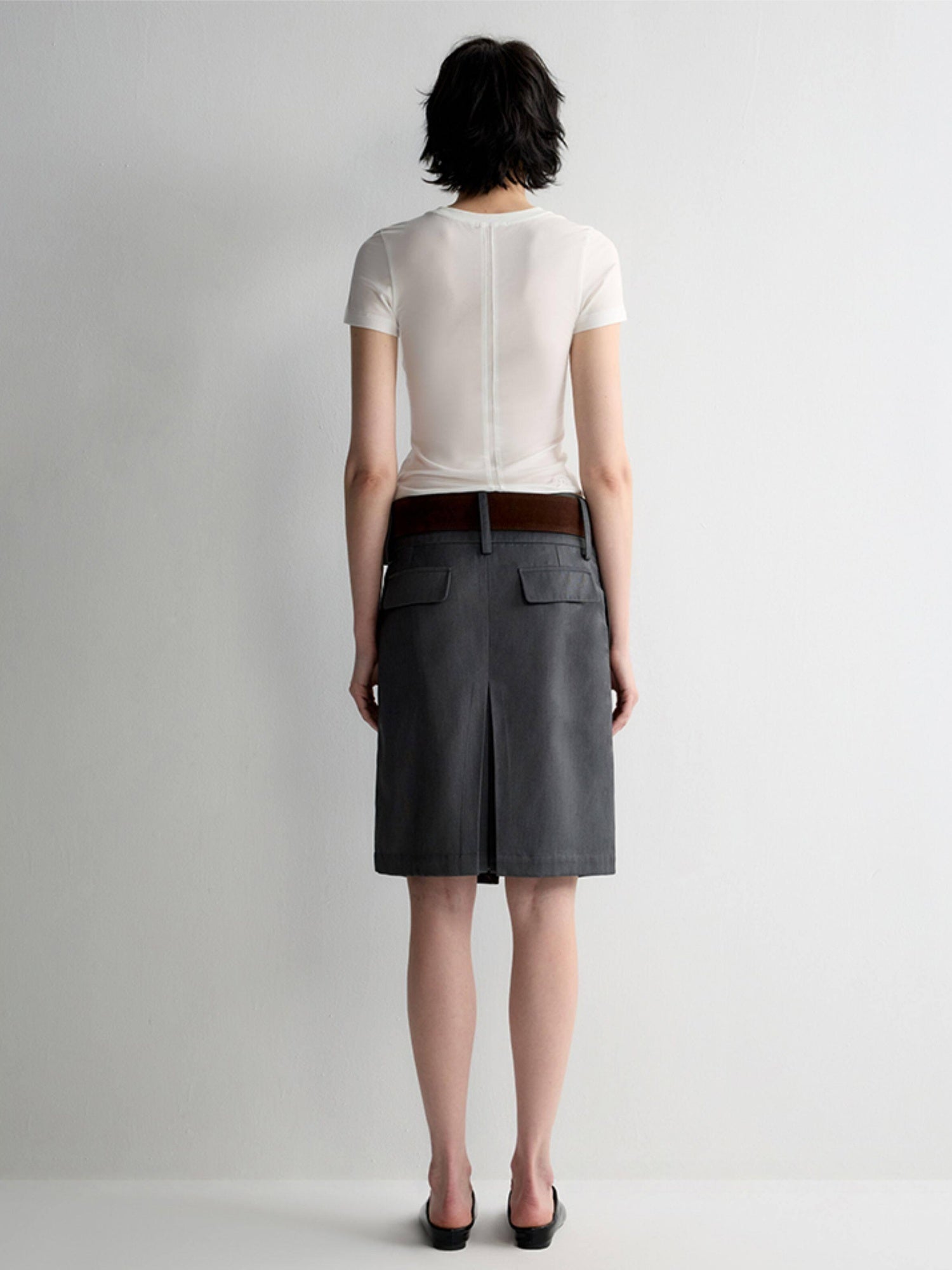 RUN TO THE FUTURE Lined Wool Blend Low Waist Pockets Vintage Office H Silhouette Midi Skirts