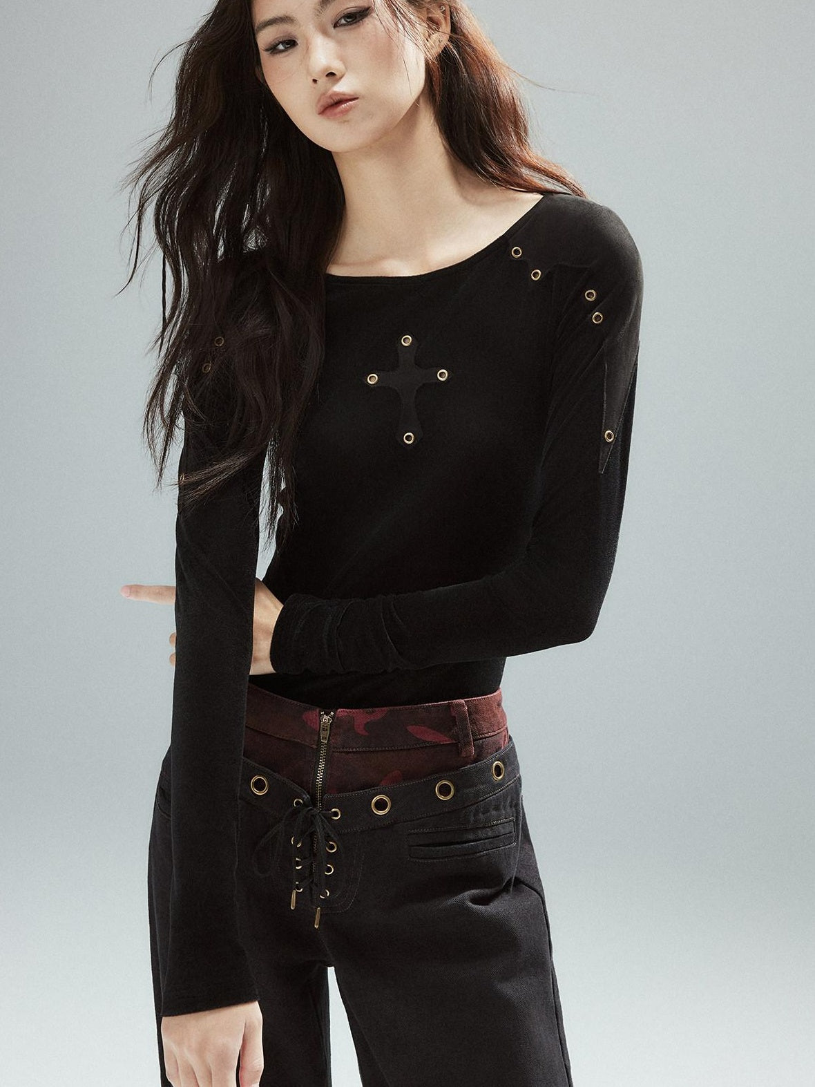 Low pixel Pure Cotton Patchwork Low Waist Street Zipper Women Colorblock Straight Pants