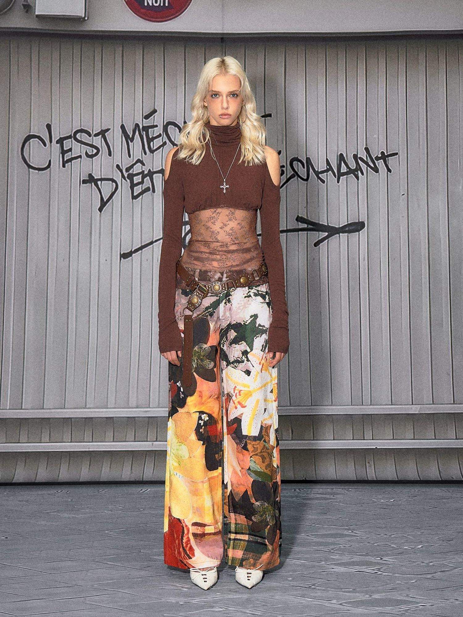 The NeverMore Sexy Mid Low Waist Hot Girl Floral Printed 100 Percent Cotton Wide Leg Pants