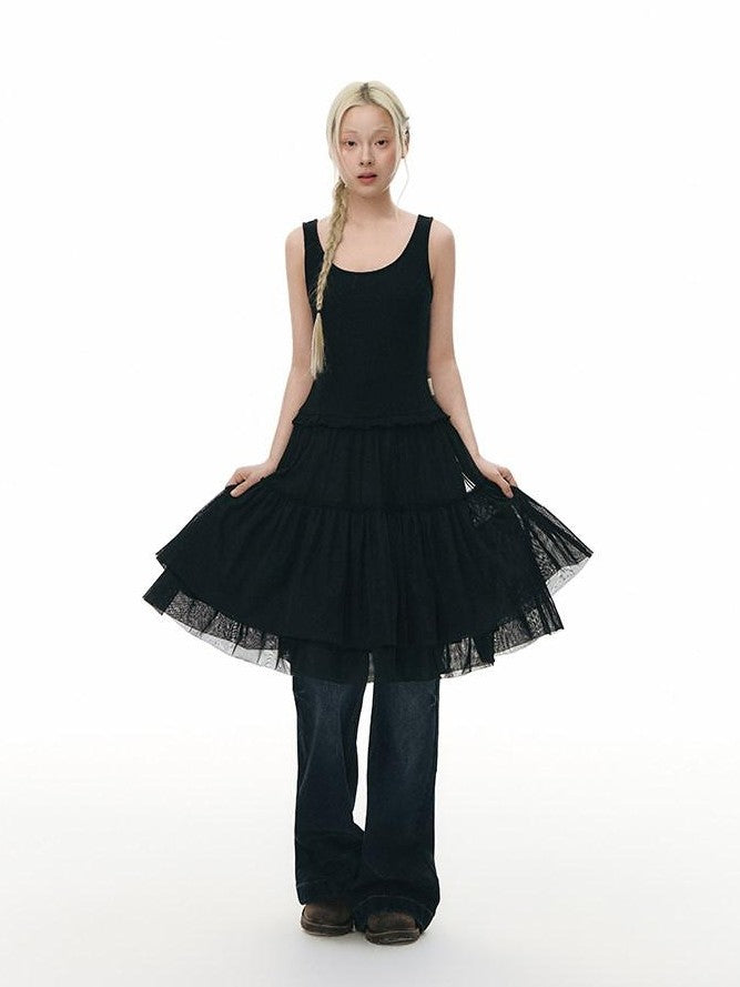 NAPSNAPS Tulle Spliced Knit Vest Women&