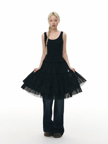 NAPSNAPS Tulle Spliced Knit Vest Women&