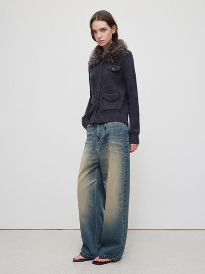 RUN TO THE FUTURE Durable Distressed Vintage Blue Low Rise Wide Leg Casual Denim Straight Jeans