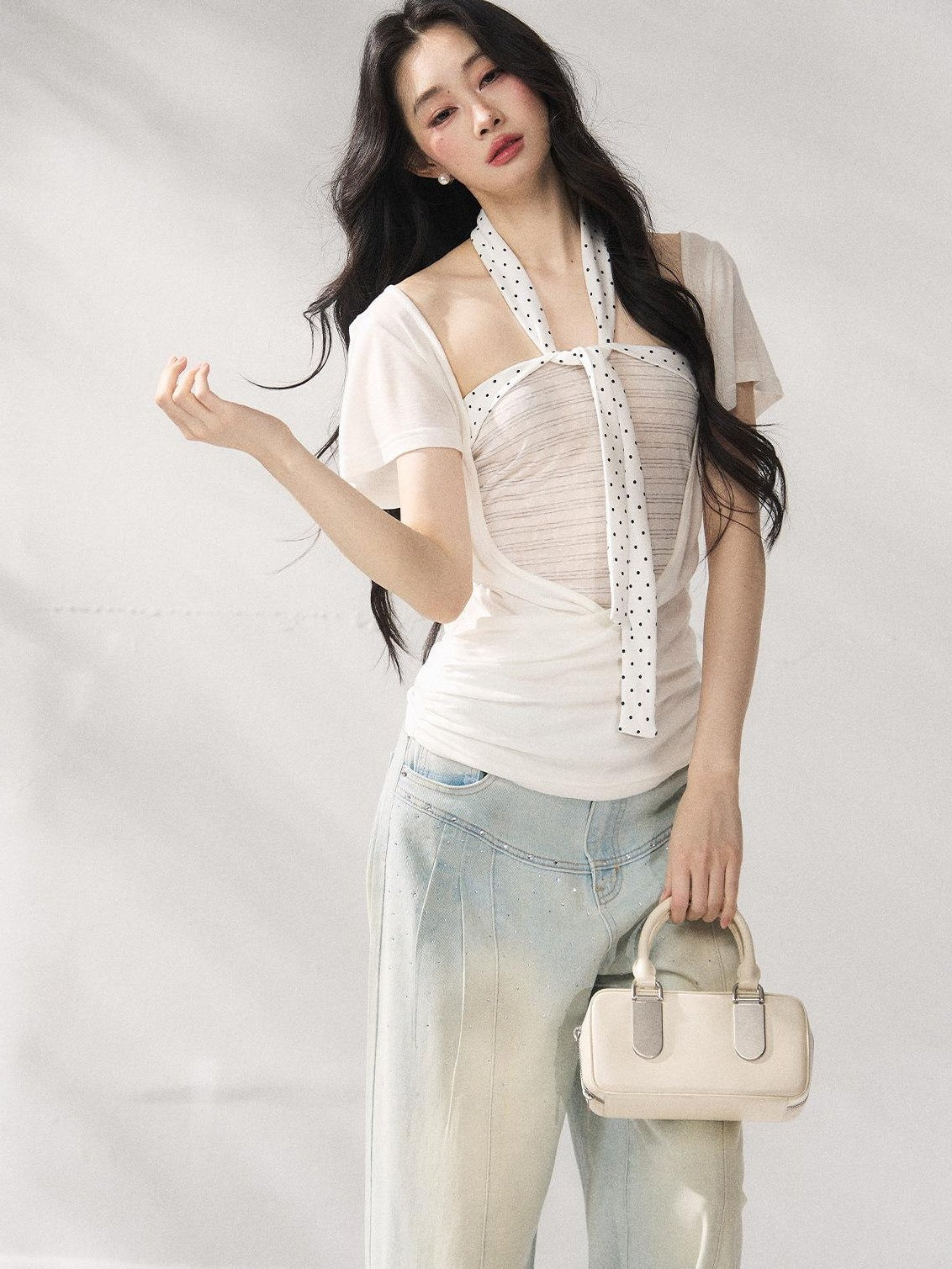 7Shiftin Striped Two Piece Short Sleeve Layered Casual Women Tee Off Shoulder Crop Tops