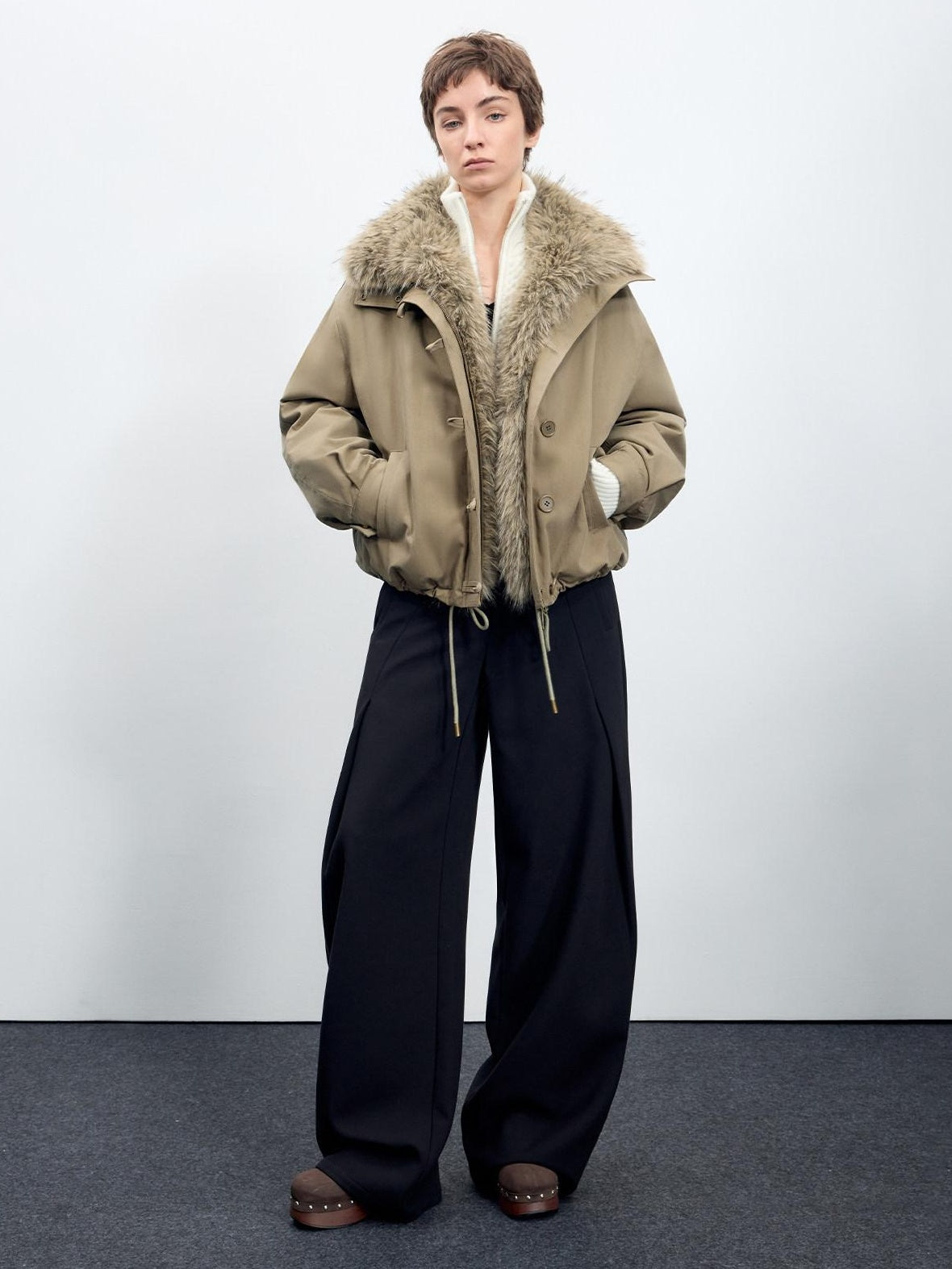 RUN TO THE FUTURE Thick Cotton Fill Fur Collar Loose Fit Commuter Solid Zip Puffer Jackets