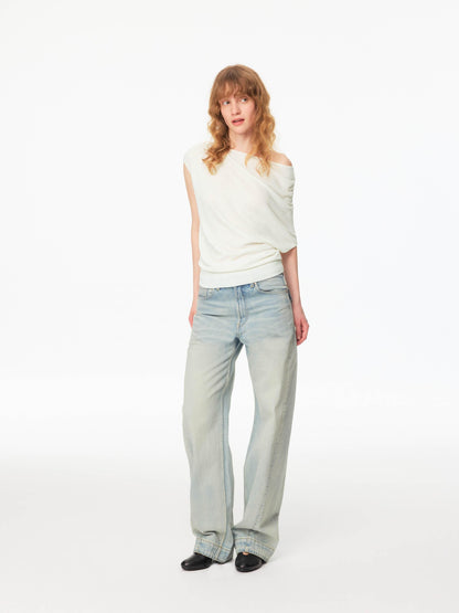 Northbutsouth Light Wash Whisker Cocoon Mid Low Rise Women&