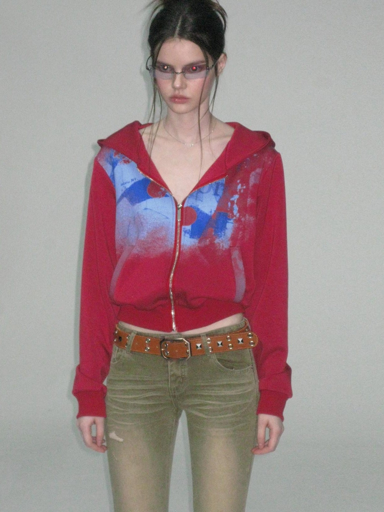 The NeverMore Soft Stretch Polyester High Waist Cropped Zip Hooded American Women Hoodie