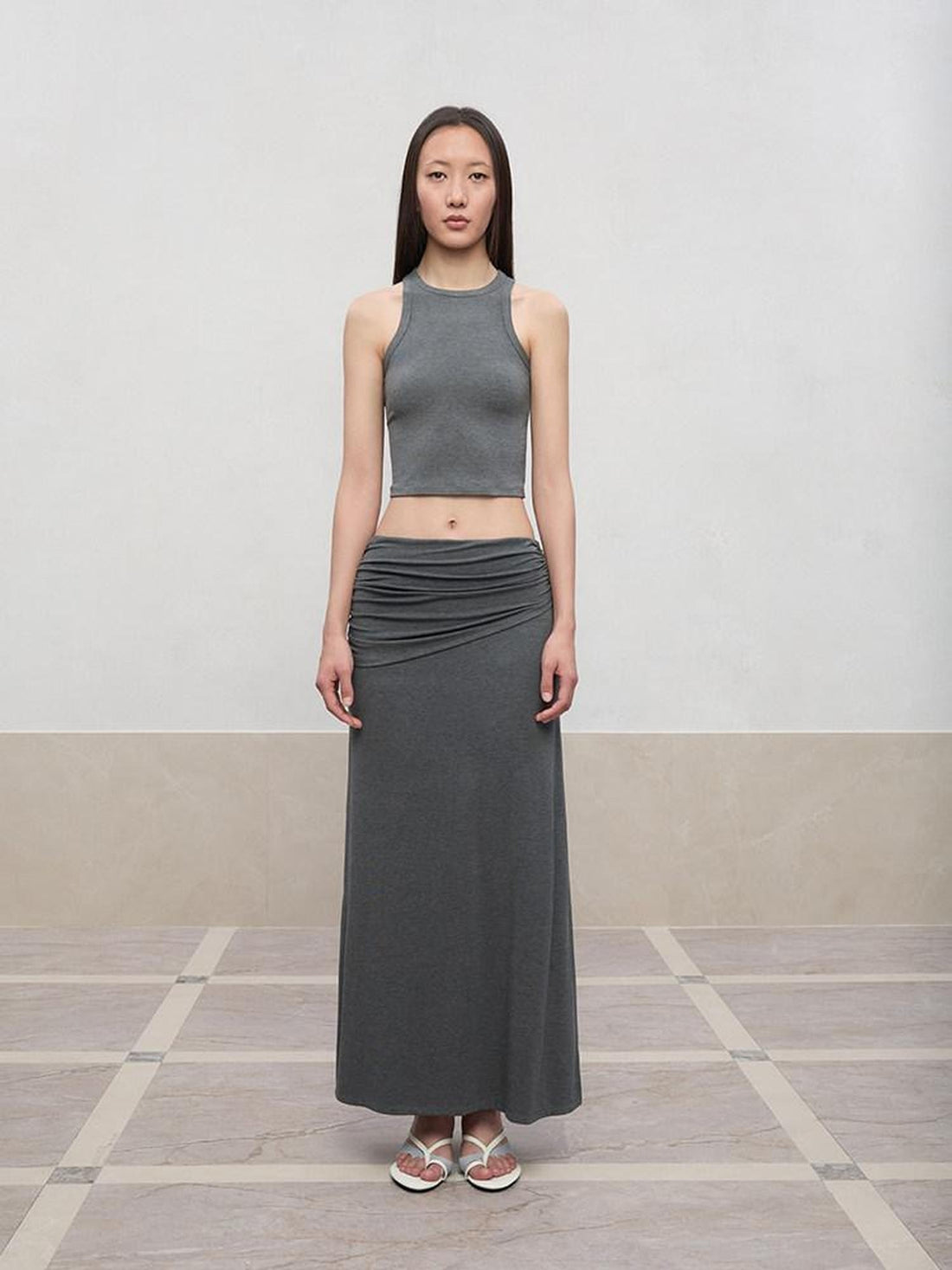 RUN TO THE FUTURE Lyocell Stretch Ruched Princess Midwaist Women City Commute Maxi Skirts
