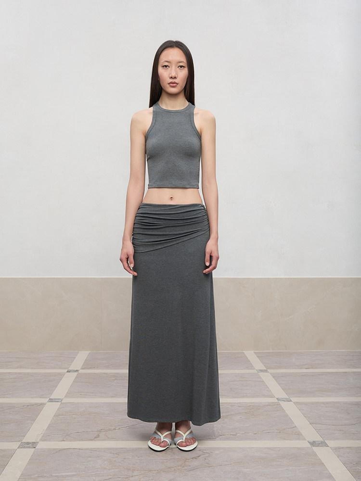 RUN TO THE FUTURE Lyocell Stretch Ruched Princess Midwaist Women City Commute Maxi Skirts