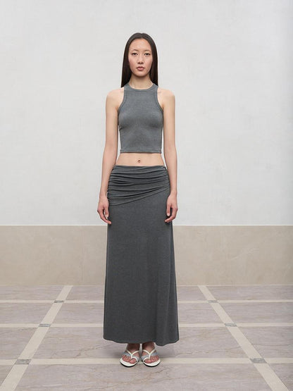 RUN TO THE FUTURE Lyocell Stretch Ruched Princess Midwaist Women City Commute Maxi Skirts