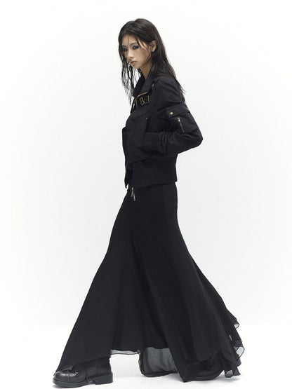Low pixel Plush Lined Waist Cinch Dark Goth Slim Fit Women Zip High Collar Cropped Jackets