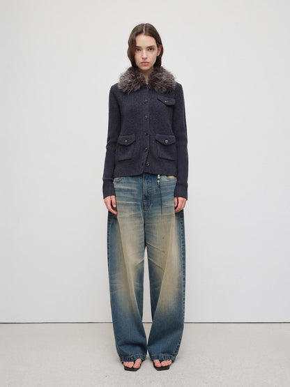RUN TO THE FUTURE Durable Distressed Vintage Blue Low Rise Wide Leg Casual Denim Straight Jeans