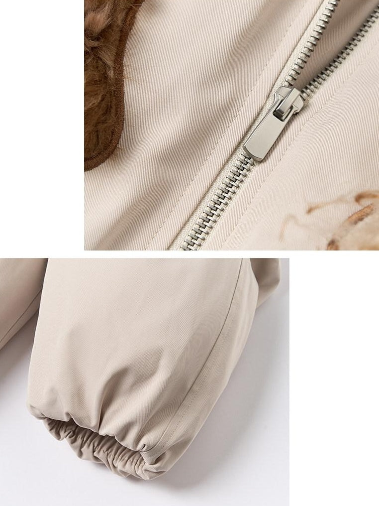 OuttheBlue Eco 90 Down Warm Loose Casual Patch Lapel High Waist Women Zipper Down Jackets