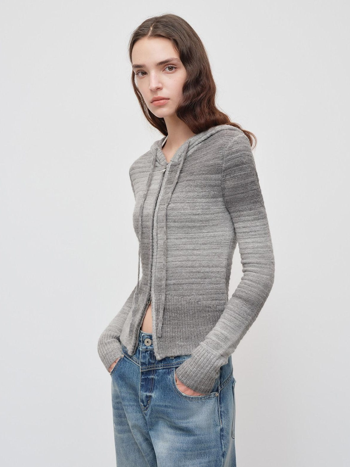 RUN TO THE FUTURE Thermal Cozy Hooded Zip Straight Fit Casual Women Knitwear Cardigans